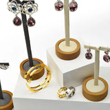 2 Pcs Solid Wood Earring Display Stand Round Bottom Jewelry Organizer