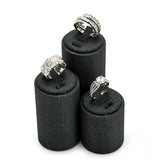 3pcs Beige&Dark Green PU Leather Ring Display Stand Jewelry Holder