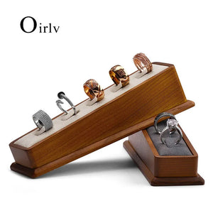 Wooden Ring Display Stand with Microfiber Jewelry Organizer