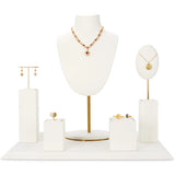 Beige Microfiber Jewelry Display Set with Metal Shop Cabinet