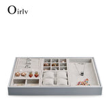 Beige Microfiber&PU Jewelry Organizer Tray Detachable Storage Display