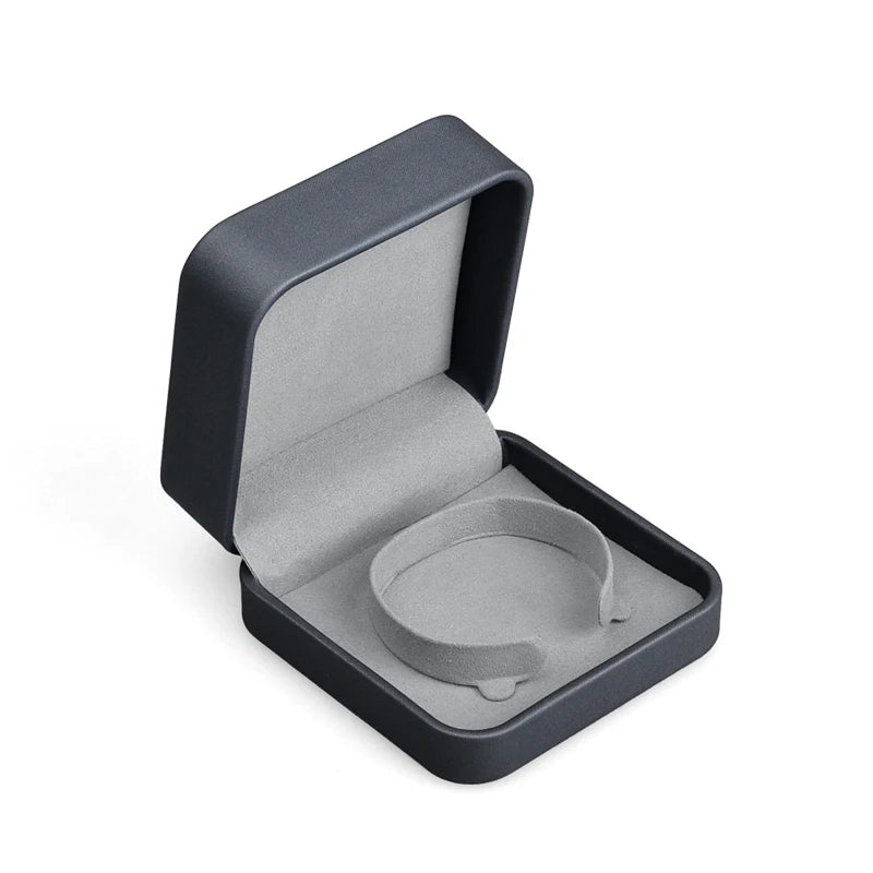 Gray Jewelry Box Round PU Leather Ring Earrings Bracelet Necklace Jewelry Box