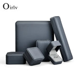Gray Jewelry Box Round PU Leather Ring Earrings Bracelet Necklace Jewelry Box