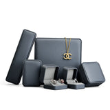 Gray Jewelry Box Round PU Leather Ring Earrings Bracelet Necklace Jewelry Box