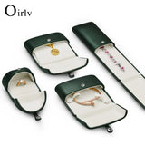 Green Leather Ring Pendant Bracelet Long Chain Jewelry Box