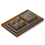 Wooden Jewelry Display Props Set Earrings Organizer Stands Pendant Trays