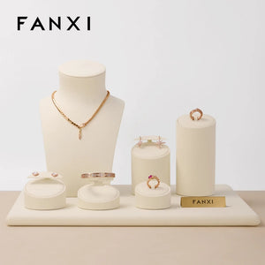 Beige Microfiber Jewelry Display Set for Necklace Earrings Ring
