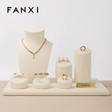 Beige Microfiber Jewelry Display Set for Necklace Earrings Ring