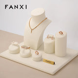 Beige Microfiber Jewelry Display Set for Necklace Earrings Ring
