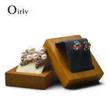 Solid Wood Display Stand Earrings Jewelry Storage Rack Microfiber Material