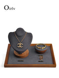 Stackable Wood Jewelry Display Tray Organizer Showcase Holder