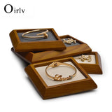 Wooden Ring Earrings Necklace Bracelet Watch Tray Jewelry Display Tray