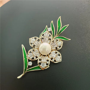 Zircon Flower Bridal Brooch Pin Enamel Floral Wedding Sweater Jewelry