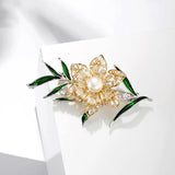 Zircon Flower Bridal Brooch Pin Enamel Floral Wedding Sweater Jewelry