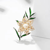 Zircon Flower Bridal Brooch Pin Enamel Floral Wedding Sweater Jewelry