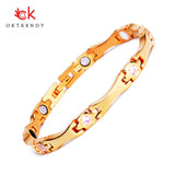 Stainless Steel Magnetic Bracelet with Pink Rhinestones