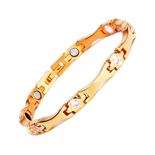 Stainless Steel Magnetic Bracelet with Pink Rhinestones
