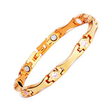 Stainless Steel Magnetic Bracelet with Pink Rhinestones