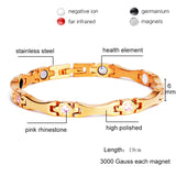 Stainless Steel Magnetic Bracelet with Pink Rhinestones