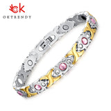 Pink Crystal Stone Magnet Health Bracelet for Women Adjustable Length