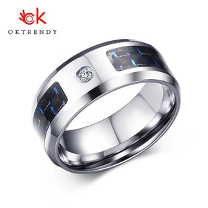Men's Stainless Steel Wedding Band Ring with CZ Charms