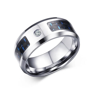Men's Stainless Steel Wedding Band Ring with CZ Charms