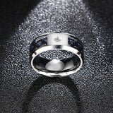 Men's Stainless Steel Wedding Band Ring with CZ Charms