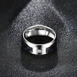 Men's Stainless Steel Wedding Band Ring with CZ Charms