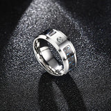 Men's Stainless Steel Wedding Band Ring with CZ Charms