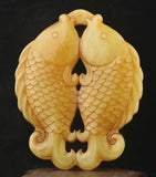 Hand Carved Natural Jade Dragon Pendant with Fish and Flower Design