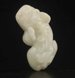 Hand Carved Natural Jade Dragon Pendant with Fish and Flower Design