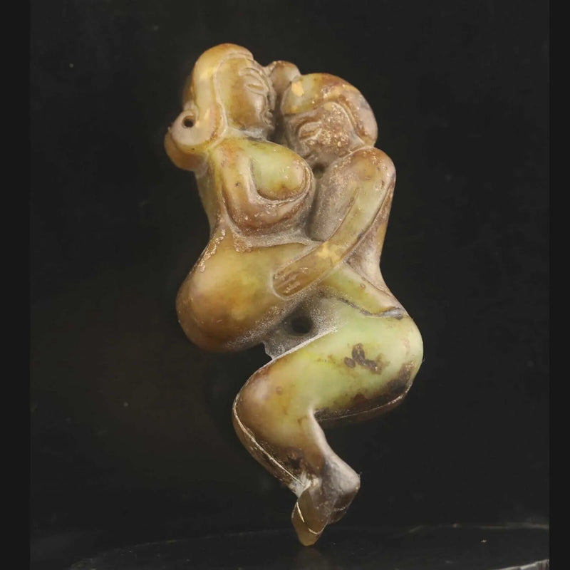 Hand Carved Natural Jade Man and Woman Statue