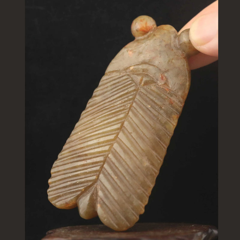 Vintage Hetian Jade Hand Carved Cicada Pendant