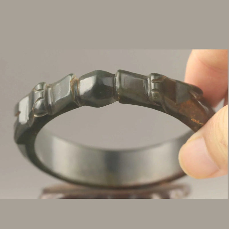 Old Hetian Jade Carved Double Dragon Bangle Statue