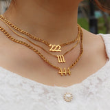 Old English Angel Number Necklaces Women 222 333 666 777 999 Lucky Pendants