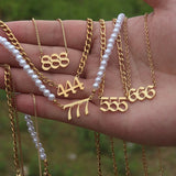 Old English Angel Number Necklaces Women 222 333 666 777 999 Lucky Pendants