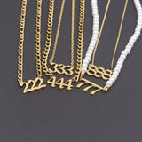 Old English Angel Number Necklaces Women 222 333 666 777 999 Lucky Pendants