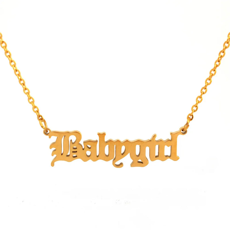 Old English Babygirl Choker Necklace Dainty Gothic Jewelry Women Stainless Steel