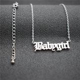Old English Babygirl Choker Necklace Dainty Gothic Jewelry Women Stainless Steel