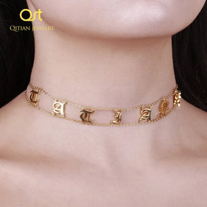 Old English Choker Necklace Personalized Letter Gothic Delicate Choker Jewelry