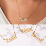 Personalized Gothic Name Necklace, Stainless Steel Old English Font Necklace