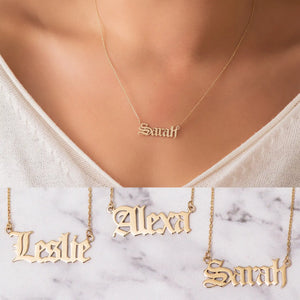 Personalized Gothic Name Necklace, Stainless Steel Old English Font Necklace