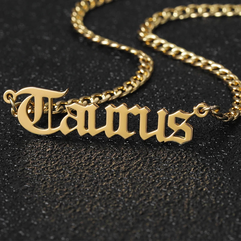 Old English Font Name Necklace Stainless Steel Customized Cuban Chain