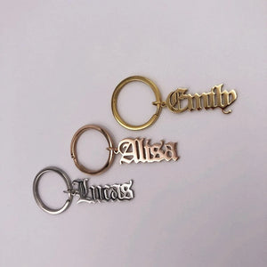 Old English Name Keychain Stainless Steel Vintage Jewelry