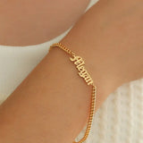 Old English Name Bracelet, Gothic Nameplate Bracelet, Curb Chain Jewelry