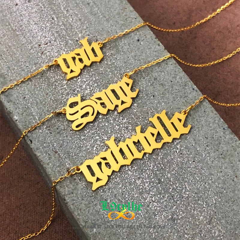 Old English Name Necklace Personalized Name Necklaces Gothic Jewelry