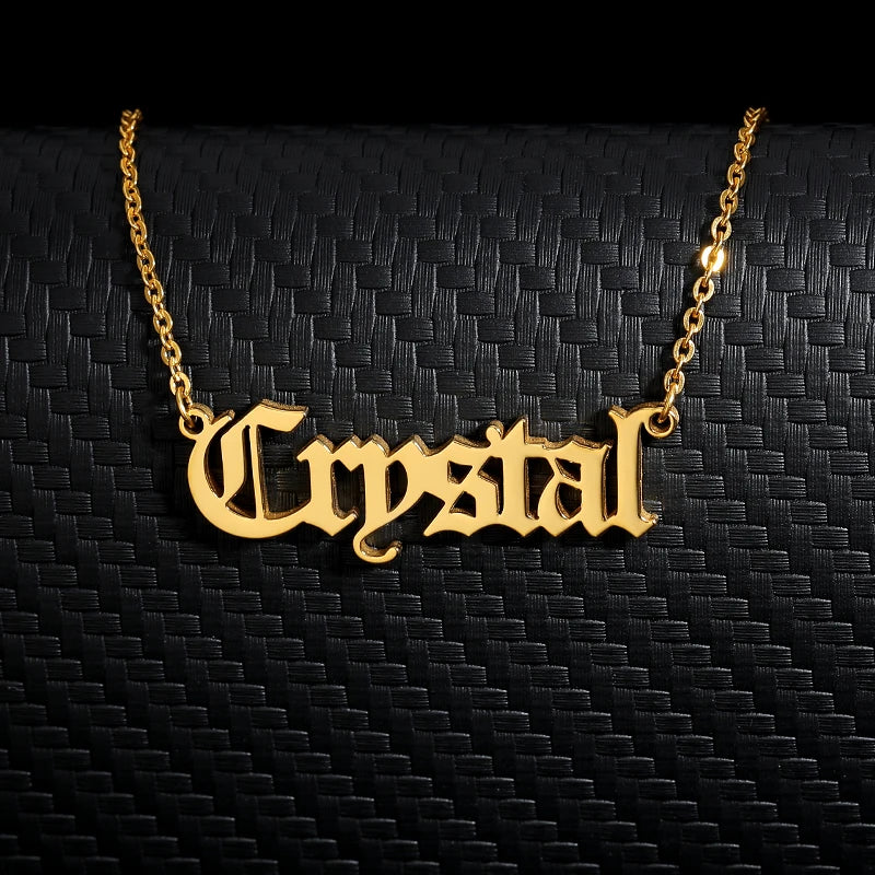 Old English Nameplate Necklace Choker Stainless Steel Personalized