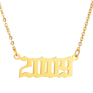 Personalized Old English Number Necklace with Date - Custom Birthday Gift