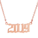Personalized Old English Number Necklace with Date - Custom Birthday Gift