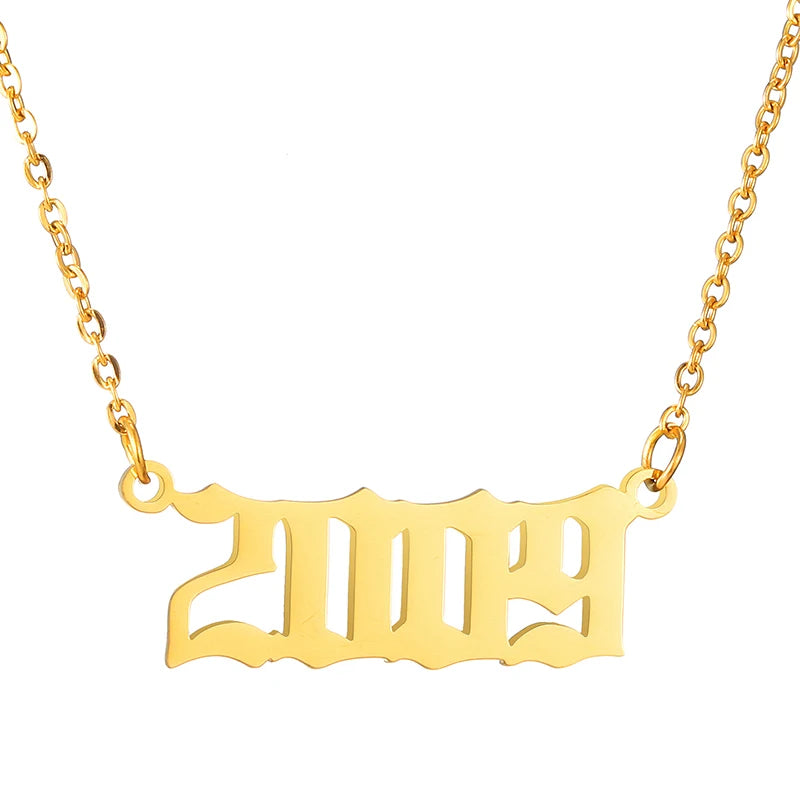 Personalized Old English Number Necklace with Date - Custom Birthday Gift